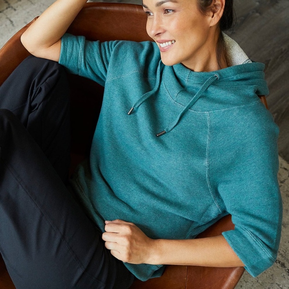 Pact Teal Blue Cropped Funnel Neck Half Sleeve Hoodie Size Small